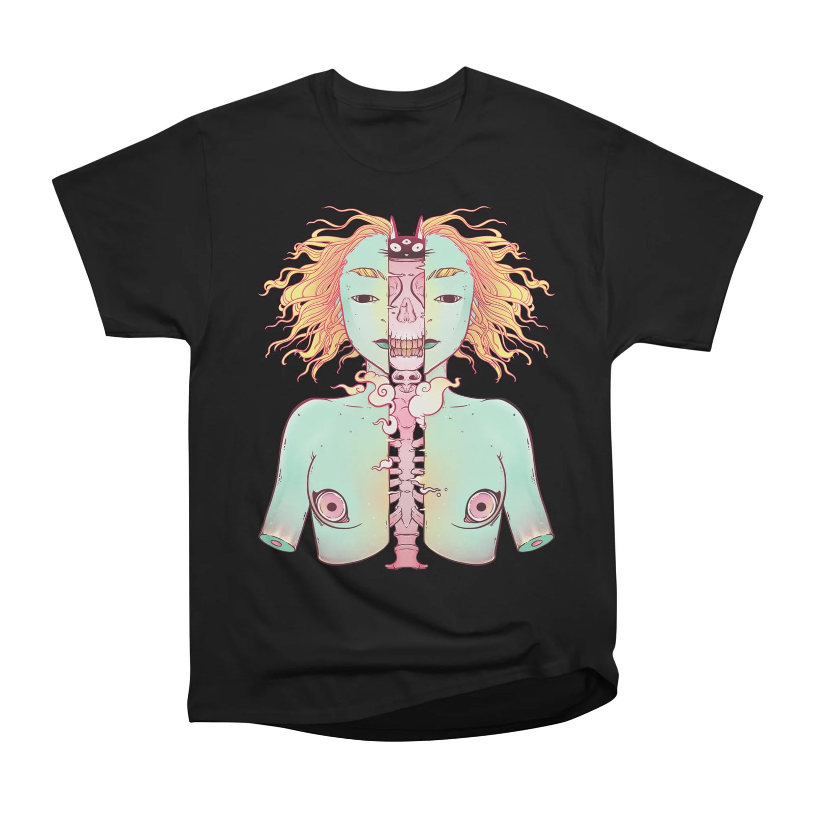 Split Skeleton Girl With Cat Head
