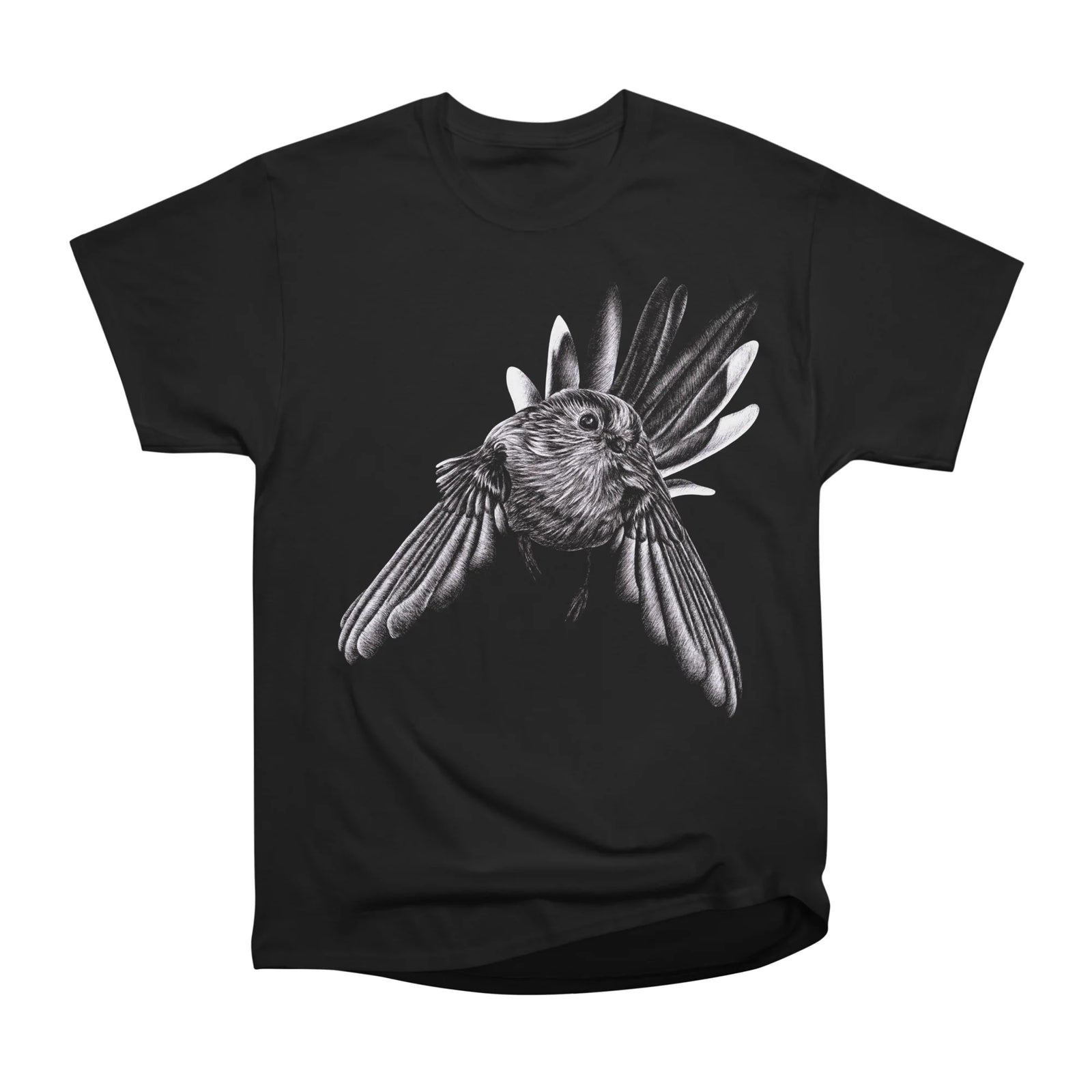 Flying long-tailed tit